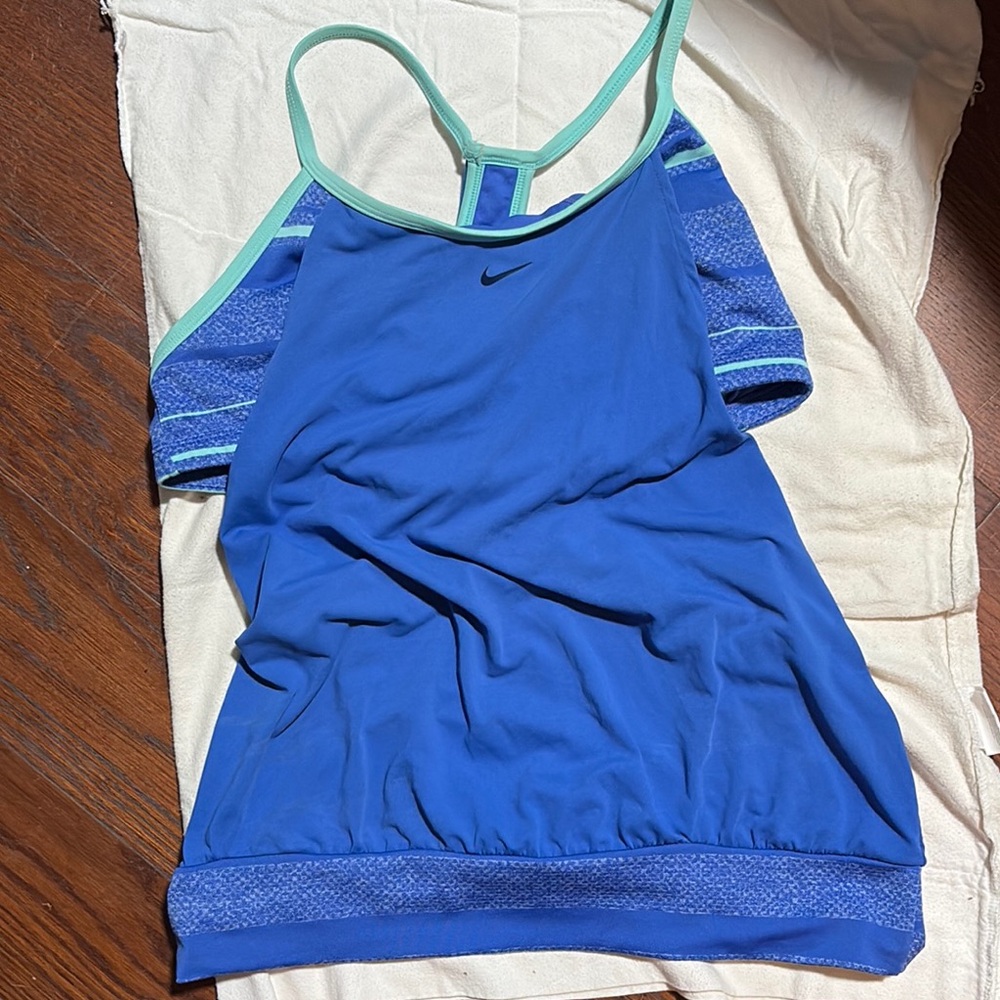 Blue Athletic Tank Top with Green Trim